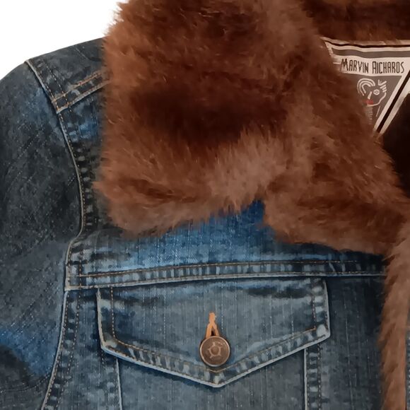 VTG Denim Jacket With Faux Fur Collar And Cuffs By Marvin Richards Women’s Large - Picture 4 of 13
